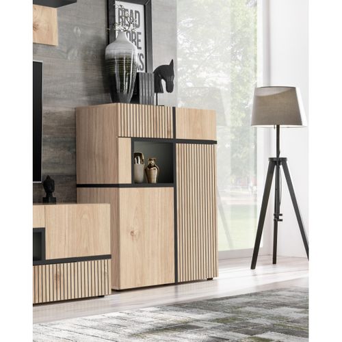 Buffet Criss – 2 Portes, 2 Tiroirs, LED – Chêne Clair Et Noir