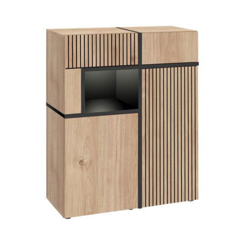 Buffet Criss – 2 Portes, 2 Tiroirs, LED – Chêne Clair Et Noir