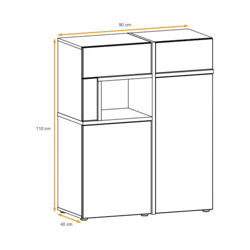 Buffet Criss – 2 Portes, 2 Tiroirs, LED – Chêne Clair Et Noir