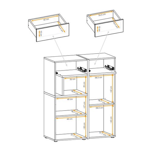 Buffet Criss – 2 Portes, 2 Tiroirs, LED – Chêne Clair Et Noir