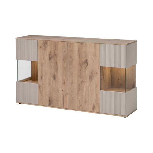 Ensemble Salon Complet Erina – Buffet Bas, Buffet Haut, Vitrine, Étagère, Meuble TV Cheminée Bio-ét
