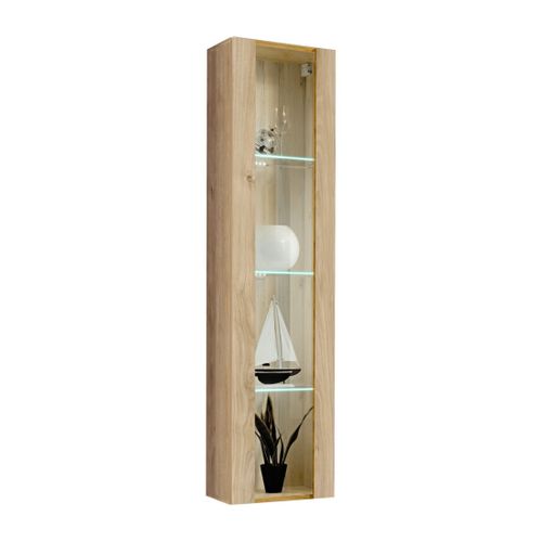 Vitrine Fly 1 Porte Vitrée - Coloris Chêne Clair - LED