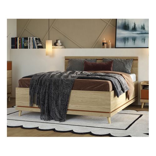Lit + Sommier Noki – 160x200 Cm Chêne Clair Et Moka  – Style Scandinave