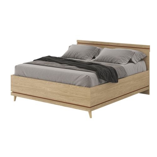 Lit + Sommier Noki – 160x200 Cm Chêne Clair Et Moka  – Style Scandinave