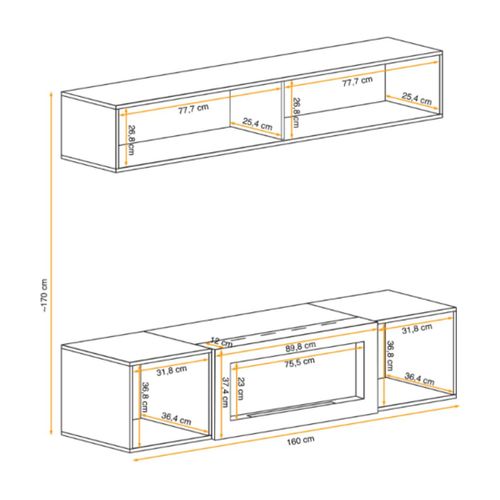 Composition Murale Fly – Chêne Clair – Vitrine Horizontale Vitrée Et Meuble TV Avec Cheminée Bio-ét