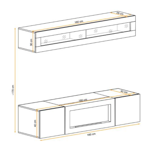 Composition Murale Fly – Chêne Clair – Vitrine Horizontale Vitrée Et Meuble TV Avec Cheminée Bio-ét