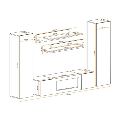 Composition Murale Fly Cachemire Avec Cheminée Bio-éthanol Et Rangements