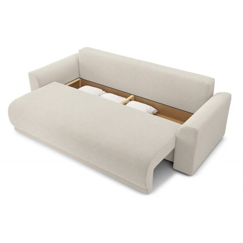 Opale - Canapé Droit Convertible Velours Côtelé 3 Places - Beige