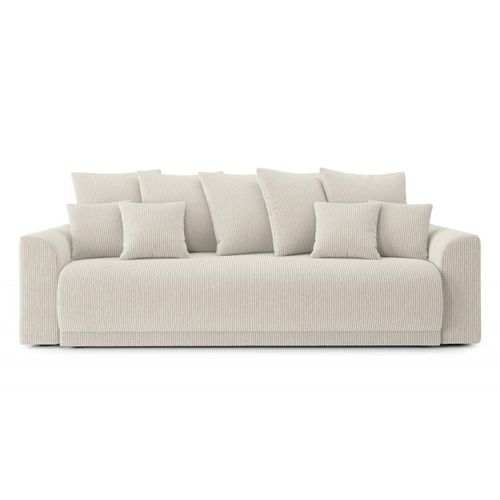 Opale - Canapé Droit Convertible Velours Côtelé 3 Places - Beige