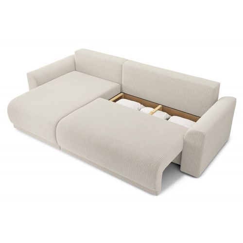 Opale - Canapé D'angle Réversible Convertible Velours Côtelé 4 Places - Beige