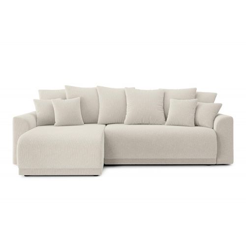 Opale - Canapé D'angle Réversible Convertible Velours Côtelé 4 Places - Beige