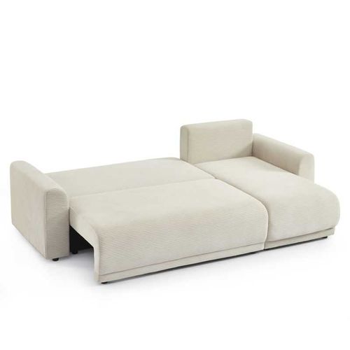 Calcite - Canapé D’angle Convertible Réversible Velours Côtelé 4 Places - Beige