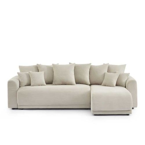 Calcite - Canapé D’angle Convertible Réversible Velours Côtelé 4 Places - Beige