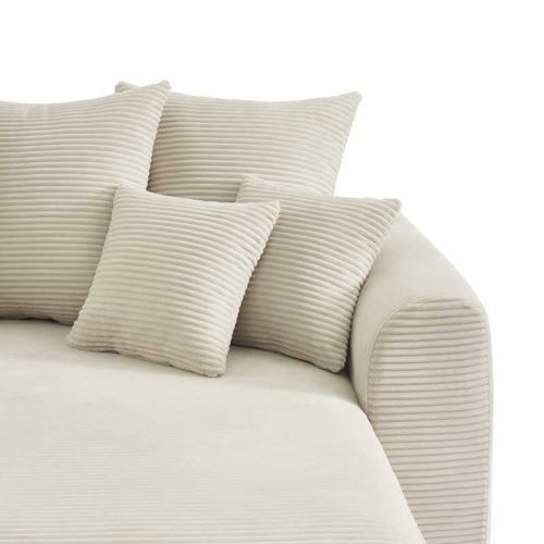 Calcite - Canapé D’angle Convertible Réversible Velours Côtelé 4 Places - Beige