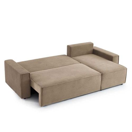 Iolite - Canapé D’angle Convertible Réversible Velours Côtelé 4 Places - Grège