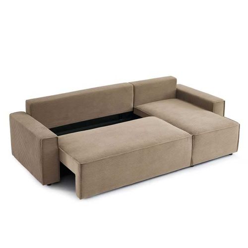 Iolite - Canapé D’angle Convertible Réversible Velours Côtelé 4 Places - Grège