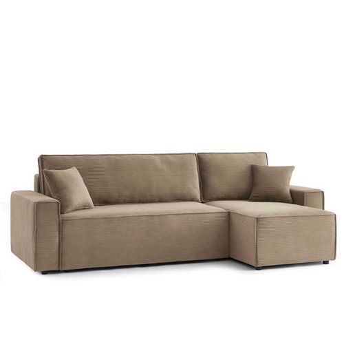 Iolite - Canapé D’angle Convertible Réversible Velours Côtelé 4 Places - Grège