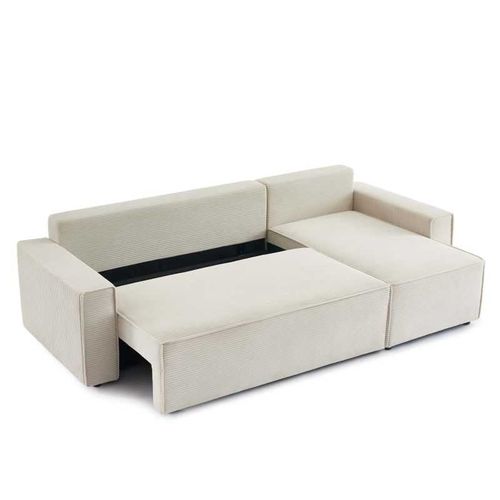 Iolite - Canapé D’angle Convertible Réversible Velours Côtelé 4 Places - Beige