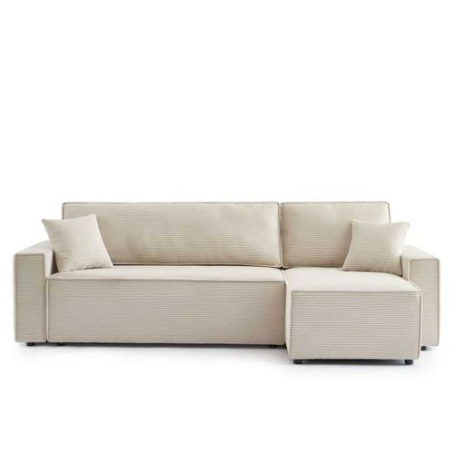 Iolite - Canapé D’angle Convertible Réversible Velours Côtelé 4 Places - Beige