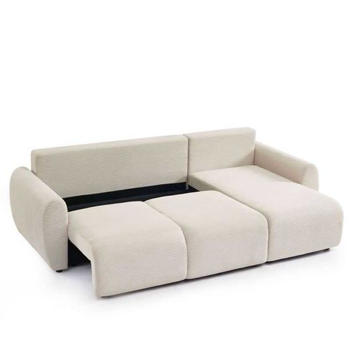 Selenite - Canapé D'angle Convertible Réversible Velours Côtelé 4 Places - Beige