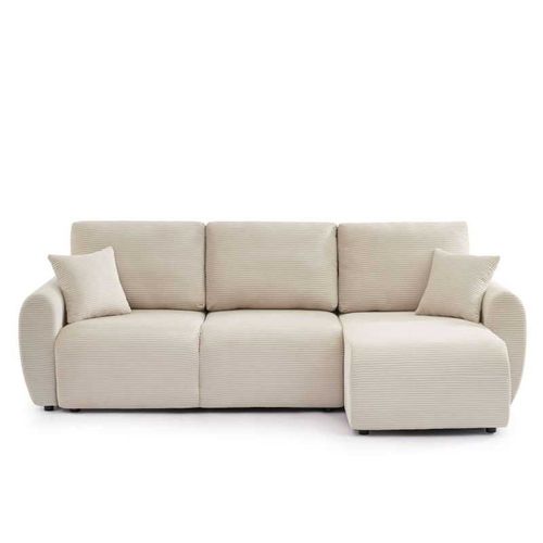 Selenite - Canapé D'angle Convertible Réversible Velours Côtelé 4 Places - Beige
