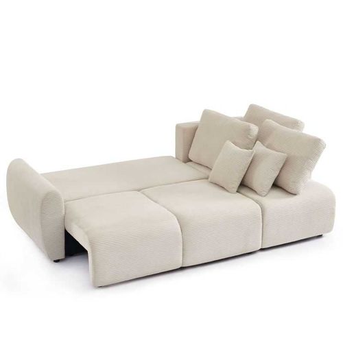 Selenite - Canapé D'angle Convertible Réversible Velours Côtelé 4 Places - Beige
