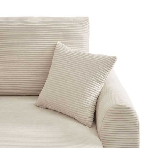 Selenite - Canapé D'angle Convertible Réversible Velours Côtelé 4 Places - Beige