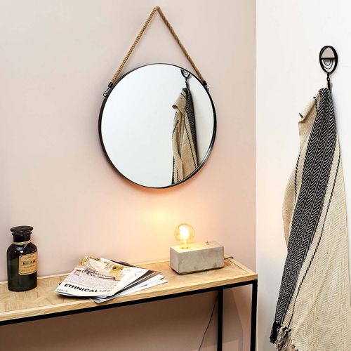 Miroir Rond Avec Anse En Jonc 50 Cm Noir