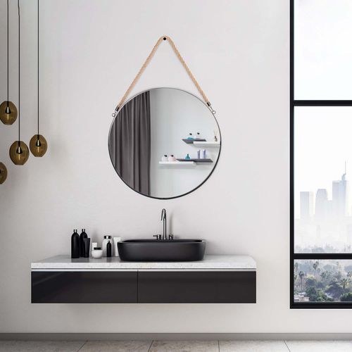 Miroir Rond Avec Anse En Jonc 50 Cm Noir