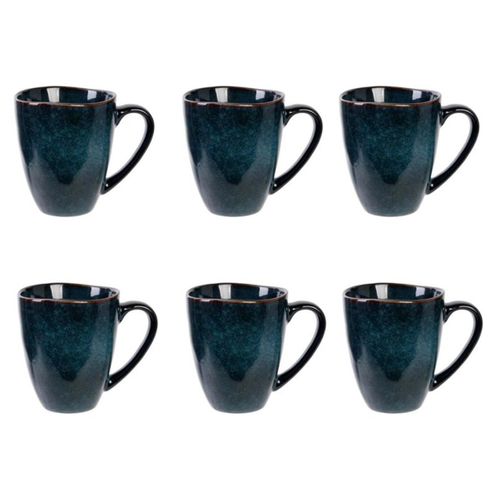 Lot De 6 Mugs "au Grès Du Temps" 12cm Bleu