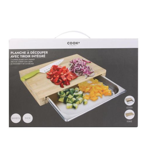 Planche à Découper En Bambou Avec Tiroir Intégré 38 X 26 Cm