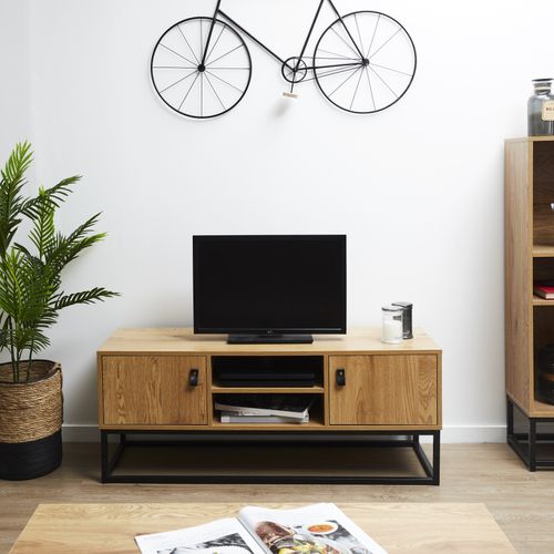 Meuble TV Design Bois Et Métal Abbott - L. 117 X H. 48 Cm - Noir