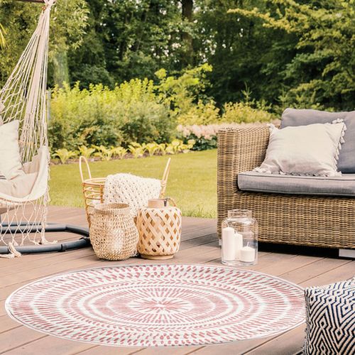 Tapis De Décoration Extérieur Ethnique Laura - Diam. 150 Cm - Marron Terracotta