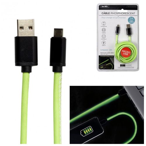 Câble Micro USB "phosphorescent" 200cm Vert