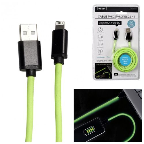 Câble Smartphone "phosphorescent" 200cm Vert