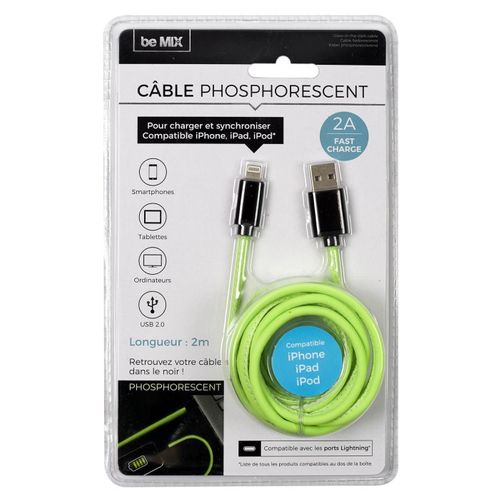 Câble Smartphone "phosphorescent" 200cm Vert