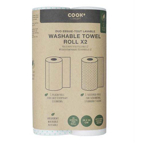 Lot De 2 Rouleaux Essuie-tout "réutilisable" 28cm Blanc