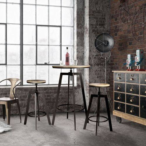 Table Haute Avec Tabourets Design Industriel Aria - 2 Personnes - Noir