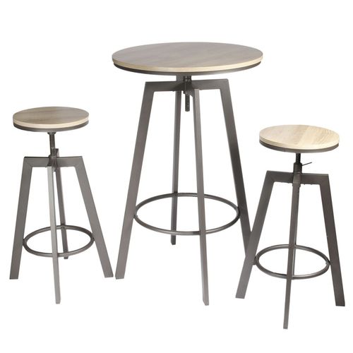 Table Haute Avec Tabourets Design Industriel Aria - 2 Personnes - Noir