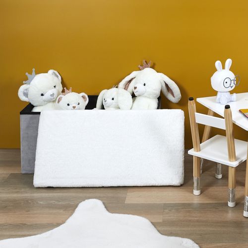 Banc Coffre De Rangement Bicolore Imitation Fourrure Léo Gris