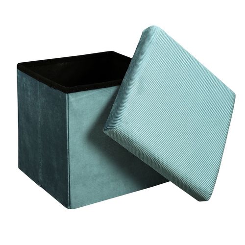 Pouf Coffre Pliable En Velours Design Giulia - L. 38 X H. 38 Cm - Bleu