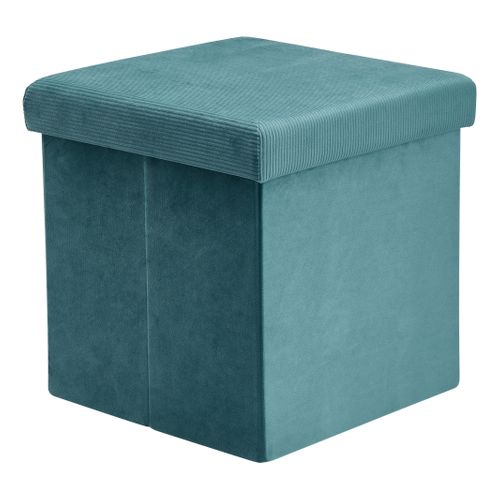 Pouf Coffre Pliable En Velours Design Giulia - L. 38 X H. 38 Cm - Bleu