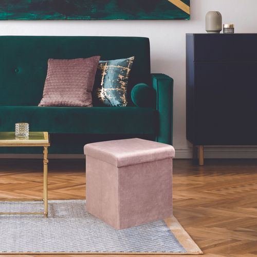 Pouf Coffre Pliable En Velours Design Giulia - L. 38 X H. 38 Cm - Rose