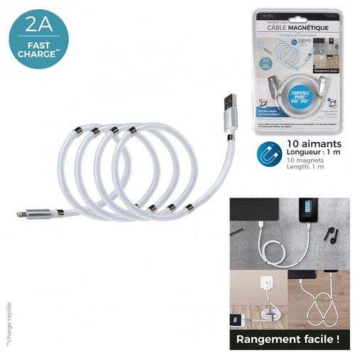 Câble Magnétique Smartphone "charge et Synchronisation" 100cm Blanc