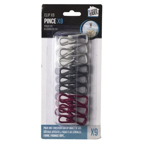Lot De 9 Pinces "ferme Sachet" 10cm Gris