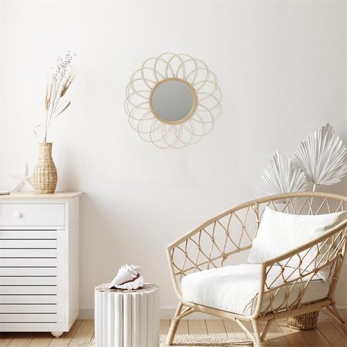 Miroir Mural En Rotin "rosace" 56cm Naturel