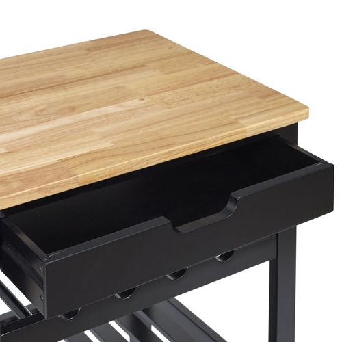 Desserte À Roulettes 3 Étages - L. 40 X H. 84 Cm. - Noir Et Bois