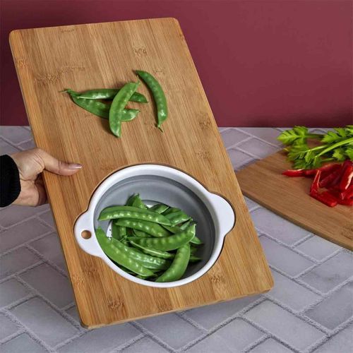 Planche à Découper En Bambou Avec Passoire Intégrée
