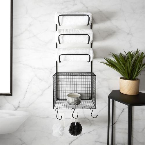 Porte Serviettes et Étagère "métal" 82cm Noir