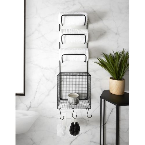 Porte Serviettes et Étagère "métal" 82cm Noir